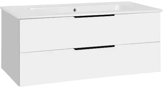 Waschtischunterschrank + Keramik-Waschtisch LOSSA, weiß hochglanz, 2 Auszüge, Breite 1210 mm - 93 250 67