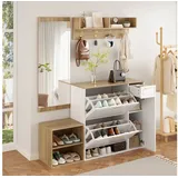 modfu Schuhschrank 139,5 x 166 x 35 cm mit Spiegel / weiß