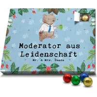 Mr. & Mrs. Panda Schoko Adventskalender Moderator Leidenschaft - Blau Pastell - Geschenk, Kollegin, Schokoladen Adventskalender, Jubiläum, Ausbildung - Blau