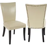 2er-Set Esszimmerstuhl Chesterfield, Stuhl Küchenstuhl, Nieten MVG-zertifiziert ~ Kunstleder, creme, dunkle Beine