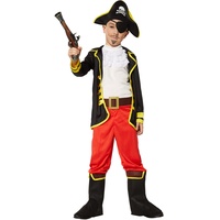 dressforfun 900356 - Jungenkostüm Piratenprinz, langärmelige Jacke, Rüschenhemd, Hose mit Stiefelstulpen und Gürtel, inkl. Hut und Augenklappe (104 | Nr. 301758)