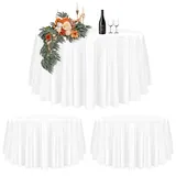 Teruntrue 2 Stück Tischdecke, rund, weiß, Stoff, 275 cm, wasserdicht und waschbar, Tischdecken Ø 120 – 210 cm, große runde Tischdecke aus Polyester, für Party, Hochzeit, Buffet, Camping, Restaurant