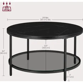 VASAGLE Schwarz Glas 80 x 46 cm