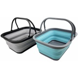 SAMMART 15L Zusammenklappbarer Korb mit Griff - Tragbarer Picknickkorb/Krater für den Außenbereich - Faltbare Einkaufstasche - Platzsparender Aufbewahrungsbehälter (Legierungsgrau + Kristallblau)