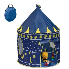 Relaxdays Spielzelt Mond und Sterne Weiß,Dunkelblau,Gelb
