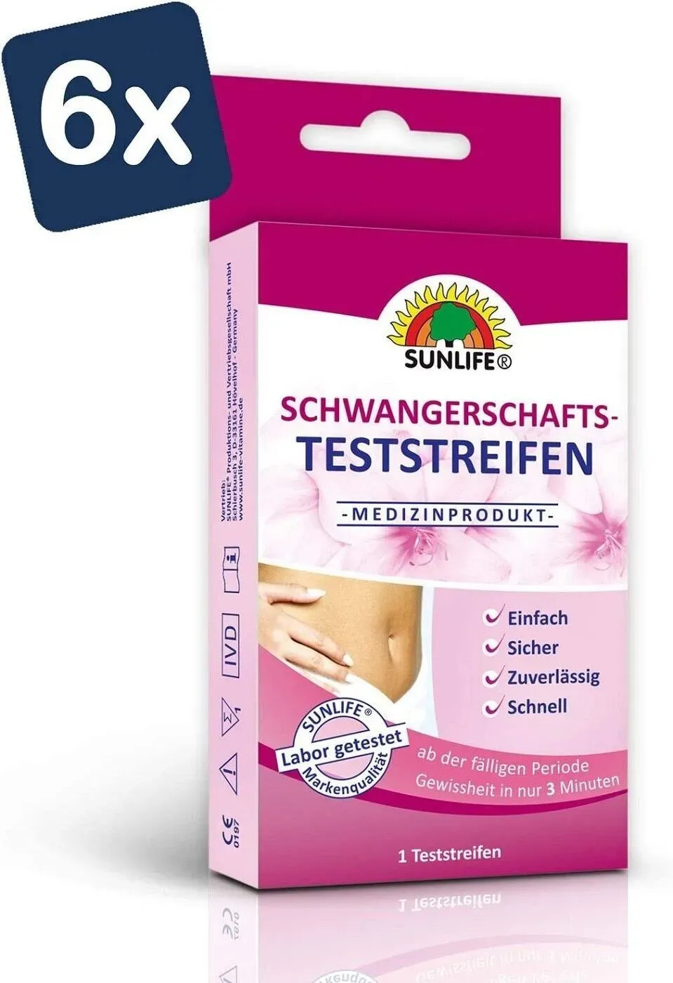 SUNLIFE Schwangerschaftsteststreifen mit sicherem Ergebnis 6er Pack