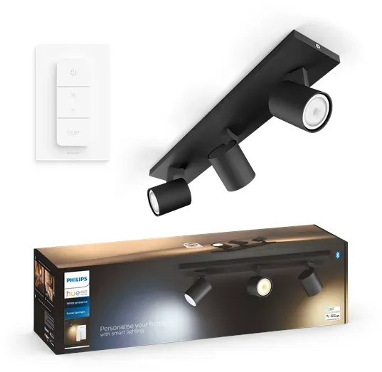 Hue Runner Tripple Spotlight - Black - With Dimmer Switch