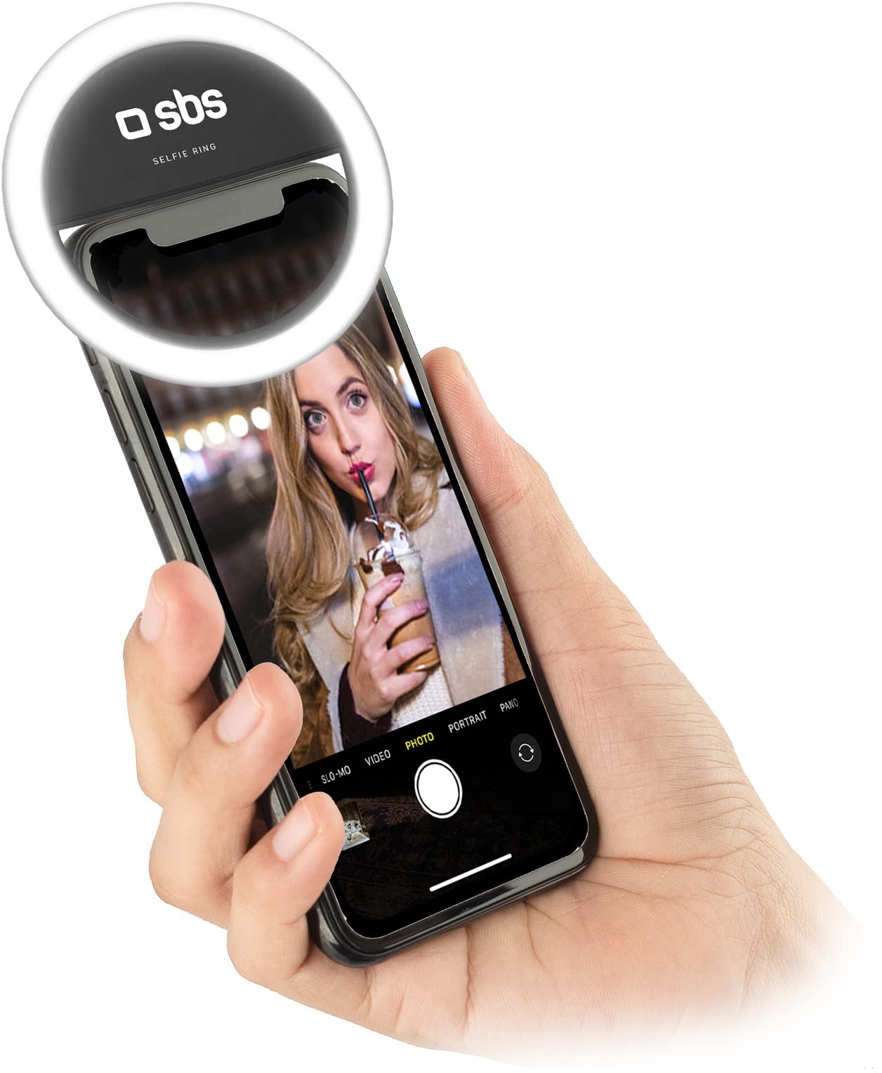 SBS Selfie Ringlicht für Handy - Selfie LED Ringlicht mit Intensitätseinstellung - Handy LED Licht - Ringleuchte wiederaufladbar über USB