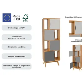 WoodMan Bücherregal WOODMAN "Avon", grau (eiche, grau), Regale, Bücherregal, Höhe 191 cm, Holzfurnier aus Eiche, schlichtes skandinavisches Design