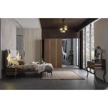 JV Möbel Schlafzimmer Bett Nachttische Schminktisch Kleiderschrank, 6tlg.