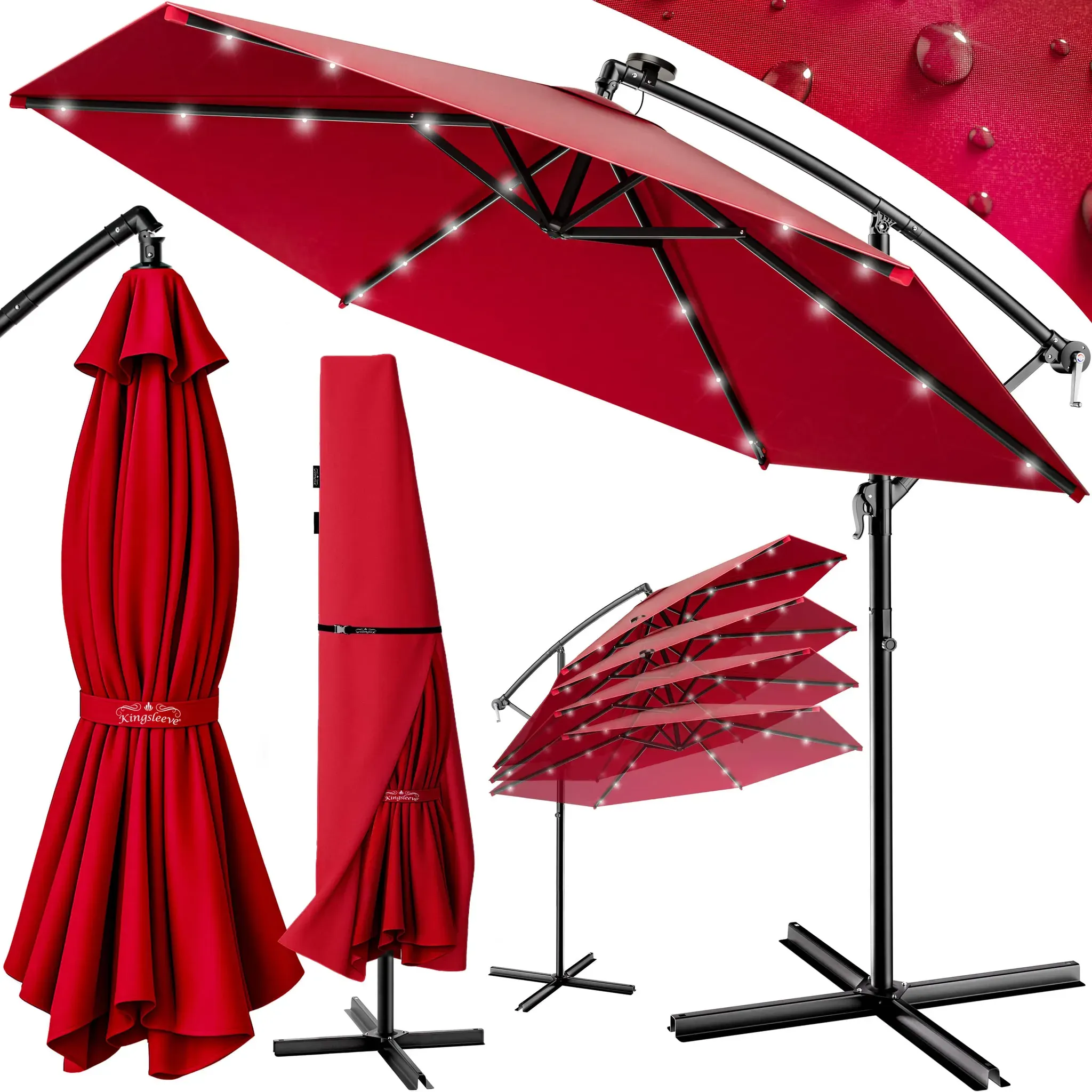 Solar Cantilever Parasol Haiti Red 33m Crank & Tilt with LED