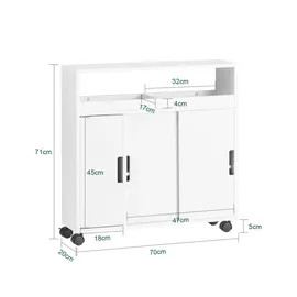 SoBuy Nischenschrank mit Ablage und 4 Rollen MDF Weiß BZR02-W