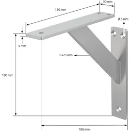 ML-Design 4 Stück Regalhalterung 180 x 180 mm Silber Aluminium Schwebende