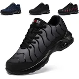 LARNMERN Arbeitsschuhe Herren Sicherheitsschuhe Leichte Komfort Schutzschuhe mit Stahlkappen Atmungsaktive Stoßdämpfung Dämpfung Schuhe Klassisch Arbeit Pannensichere S1 (Schwarz grau,43EU) - 43 EU