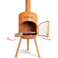 BonFeu BonBono Rost - Terrassenofen - Feuerstelle mit Funkenschutz für entspannte Abende - Feuersäule Outdoor - Terrassenkamin mit Grillrost - Gartenofen aus hochwertigem Cortenstahl - 45x45x165cm