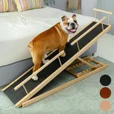 Hunderampe Bett PRIORPET aus Birkenholz mit Sicherheitsgeländer - Höhenverstellbare hundetreppe für Betten bis zu 94.5cm - Klappbar - Anti-Rutsch-Griff - Für kleine Hunde bis zu 23kg - Naturel