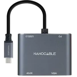 NANOCABLE USB-C-zu-HDMI/VGA/USB3.0/PD-Konverter 15 cm Grau