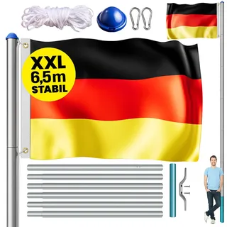 monzana MONZANA® Fahnenmast 6,50m mit Seilzug inkl. Flagge Flaggenmast Mast Flagge Alu