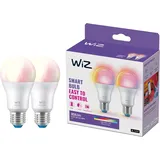 WIZ A60 LED-Lampe matt WiFi E27 Tunable White & Color 2er-Pack LED Lampe, 60W, dimmbar, 16 Mio. Farben, smarte Steuerung per App/Stimme über WLAN, Doppelpack