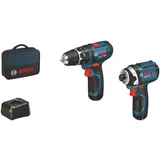Bosch 12 V Set GSB 12V-15 Akku Schlagbohrschrauber + GDR 12V-105 Akku Drehschlagschrauber + 06019A6979 ) + 2x Akku 2,0 Ah + Ladegerät + Tasche