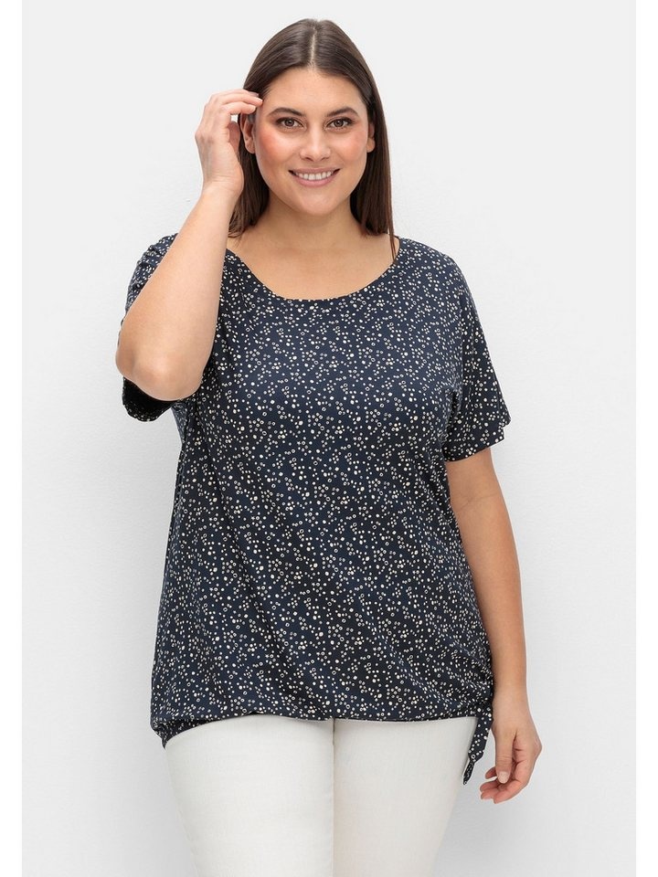 Sheego T-Shirt Große Größen mit Gummizugbund und Knotendetail blau 48/50