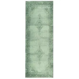 tesso living Kelim Vintage Teppich Wohnzimmer Grün 80 X 195 cm - Moderner Kurzflor Teppich - Super Soft