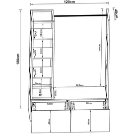 [en.casa] Garderobenständer Egmating 180 x 120 x 40 cm Weiß/Eiche