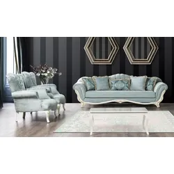 Casa Padrino Luxus Barock Wohnzimmer Set Türkis / Weiß / Gold - 2 Barock Sofas & 2 Barock Sessel & 1 Barock Couchtisch - Barock Wohnzimmer Möbel