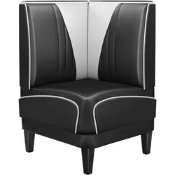 Diner Eckbank | Schwarz | B:H 60 x 103 cm | V-Steppung | Leder | Eckbank American, American Diner Sitzbank, American Dinerbank, American Diner Möbel