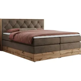MKS Meble King Boxspringbett 180x200 mit Bettkasten Eiche, Polsterbett 180x200 mit Matratze H3, Bett 180x200 mit Kopfteil, Bett mit Holzrahmen in W... - Braun