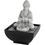 Lumineo Buddha Brunnen mit LED Beleuchtung 13x18cm Keramik Zimmerbrunnen Tischbrunnen Wasserbrunnen Dekoration Wohnzimmer Balkon Terrasse Grau Schwarz