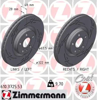 ZIMMERMANN Bremsscheibe 610372553 Vorderachse Geschlitzt 322mm 28mm für Volvo ASIA LYNK & CO