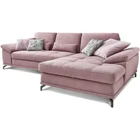 Cavadore Ecksofa Castiel mit Federkern / Großes Sofa in L-Form mit Sitztiefenverstellung und XL-Longchair / 312 x 89 x 173 / Webstoff, Flieder-Rosa