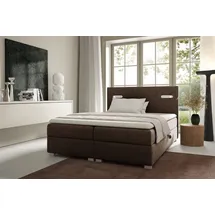 Fun Möbel Boxspringbett Schlafzimmerbett CAPRICE 180x200cm Stoff Braun inkl. Ambiente-LED