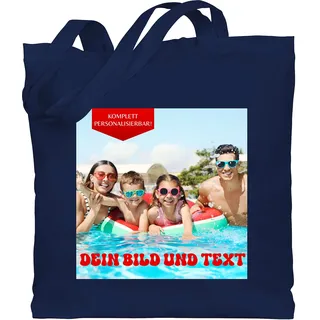 Baumwolltasche - Geschenk mit eigenem Foto und Text personalisiert I Eigenes Bild I Custom Photo Text - Unisize - Navy Blau - jutebeutel kindergarten zum bedrucken kita beutel wechselwäsche - Einheitsgröße