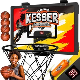 Kesser KESSER® Mini-Basketballkorb fürs Zimmer & Büro Tür-Basketballkorb Indoor & Outdoor Basketball-Board für Kinder-Zimmer & Wandmontage Basketballbrett inkl. Ballnetz Pumpe & Ball