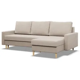 mebligo Ecksofa Beige, 3-Sitzer, L-Form, 223x140 cm, Wohnzimmer, Sofas & Couches, Wohnlandschaften, Ecksofas
