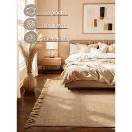 HANSE HOME Teppich HANSE HOME "Fjord", natur,gold, B:200cm H:10mm L:300cm, Jute, Teppiche, Teppich, Jute, Handgemacht, Naturteppich, Wohnzimmer, Läufer, Fransen