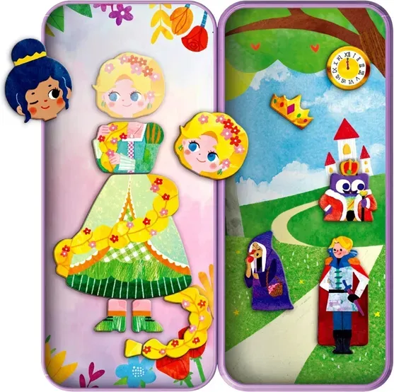 mierEdu Reisemagnetbox Märchen, 31-34-teiliges Magnetpuzzle für Kinder ab 3 Jahren, Tragbare Spielschatulle mit Metallgehäuse und doppelseitiger Hintergrundtafel
