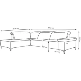 VitaliSpa Sofa - Bettsofa, James Grau Relaxfunktion 218x86 cm Linke Ecke,