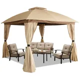 Sekey Pavillon Gartenpavillon, mit 4 Seitenteilen und Doppeldach, wasserdicht, Stabil, mit 4 Seitenteilen, 330 x 330 x 272cm Partyzelt Wasserdicht