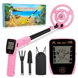 Metalldetektor Kinder, Kpuplol Wiederaufladbarer USB Metalldetektor für Kinder mit LCD Display, Verstellbarer 60-87cm Leicht Kinder Metalldetektor, Faltbarer Spule Metalldetektor mit Schaufel Rechen
