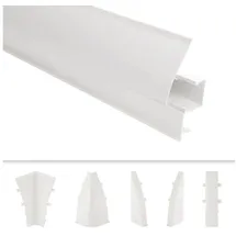 Lemal Sockelleisten Sparpaket, PVC 65x23mm - Fußleisten mit Kabelkanal - (56 Meter 101A weiß) Abschluss Leisten Teppichboden