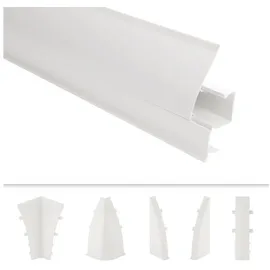 Lemal Sockelleisten Sparpaket, PVC 65x23mm - Fußleisten mit Kabelkanal - (56 Meter 101A weiß) Abschluss Leisten Teppichboden
