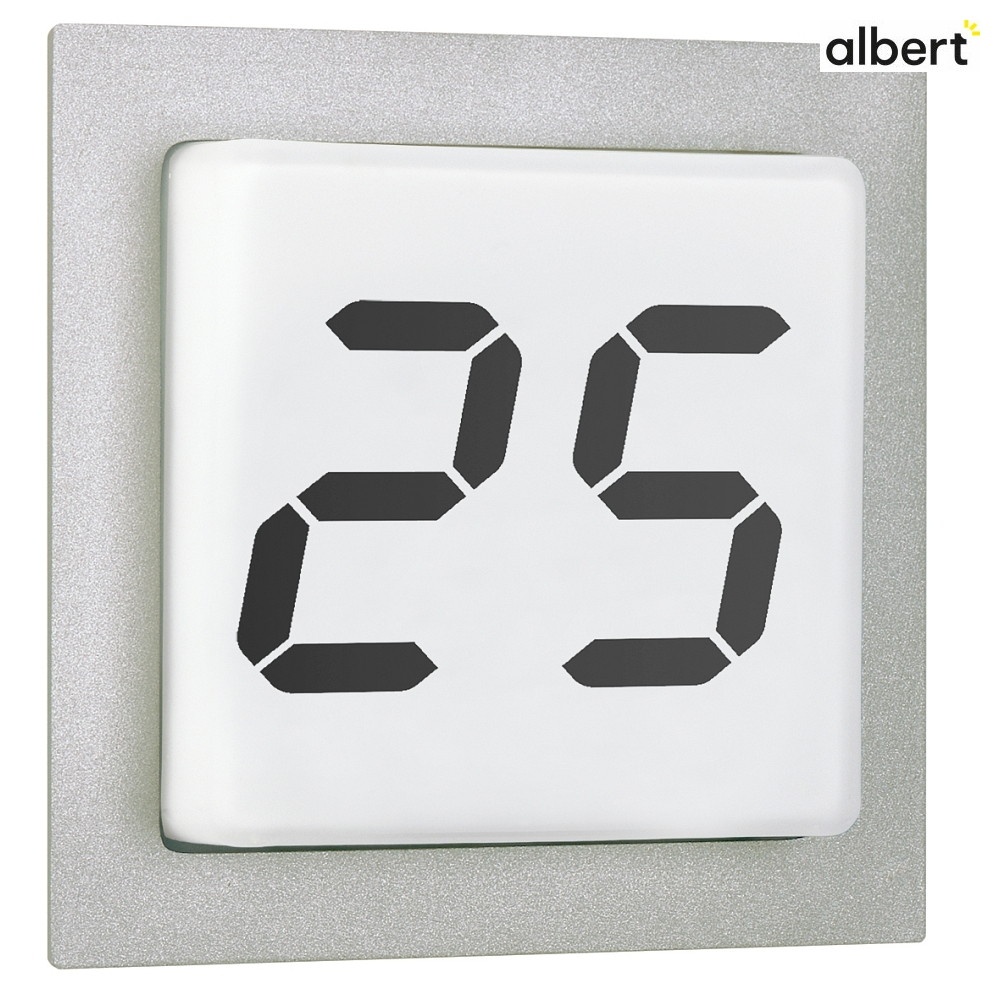 Albert LED Hausnummernleuchte Typ Nr. 6319, 1x LED 5W, 480lm, 3000K, mit Klebefolie für 2 Ziffern, silber ALB-696319