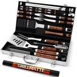 Grilliance 26 Stücke Edelstahl Grillzubehör Set Hochwertiger BBQ Grillbesteck Koffer Perfektes Grillwerkzeug Set für Männer Geschenk mit Tragbarer Aufbewahrungskoffer und Fleischthermometer Braun