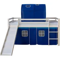 Homestyle4u Hochbett 1568 90 x 200 cm Kiefer massiv weiß blau