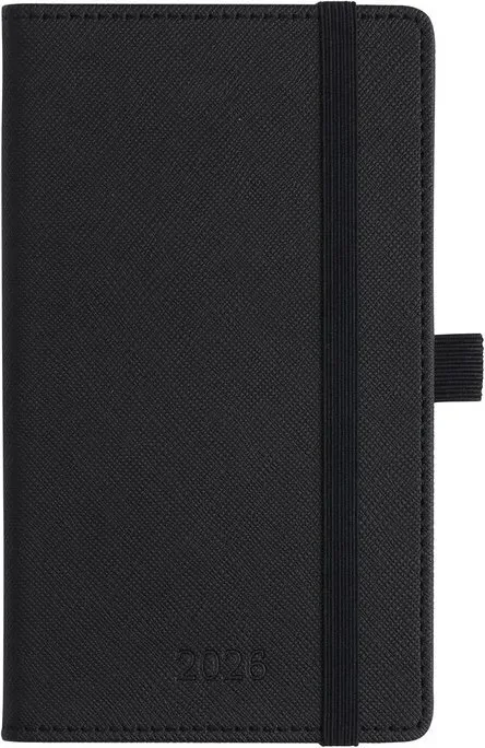INLUXPRO A6-Terminplaner 2026 (16,4 x 9,6 cm), „Week to View“, 6 Sprachversionen, wöchentliche & monatliche Planung, Monats-Tabs, Tasche, Ausgaben-/Notizseiten, 100 g/m2 Papier, PU-Leder-Harcover, Schwarz, Neujahrssale, Top-Geschenkideen
