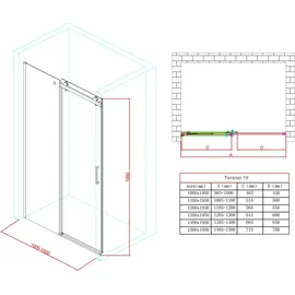 SoGood doporro Nischentür Duschabtrennung 100x195 cm mit Schiebetür 8mm ESG-Sicherheitsglas Klarglas Duschwand schwarz inkl. Nano-beschichtung Teramo19K schwarz