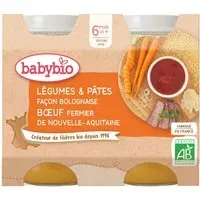 BABYBIO Menu Légumes & Pâtes façon bolognaise, bœuf fermier de Nouvele-Aquitaine Aliment 400 g